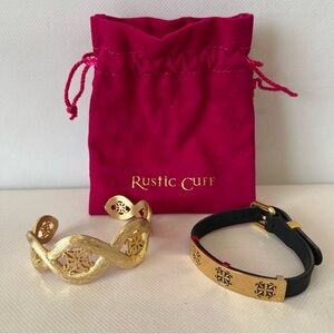 Rustic Cuff Gold Tone Bracelet Set of Two